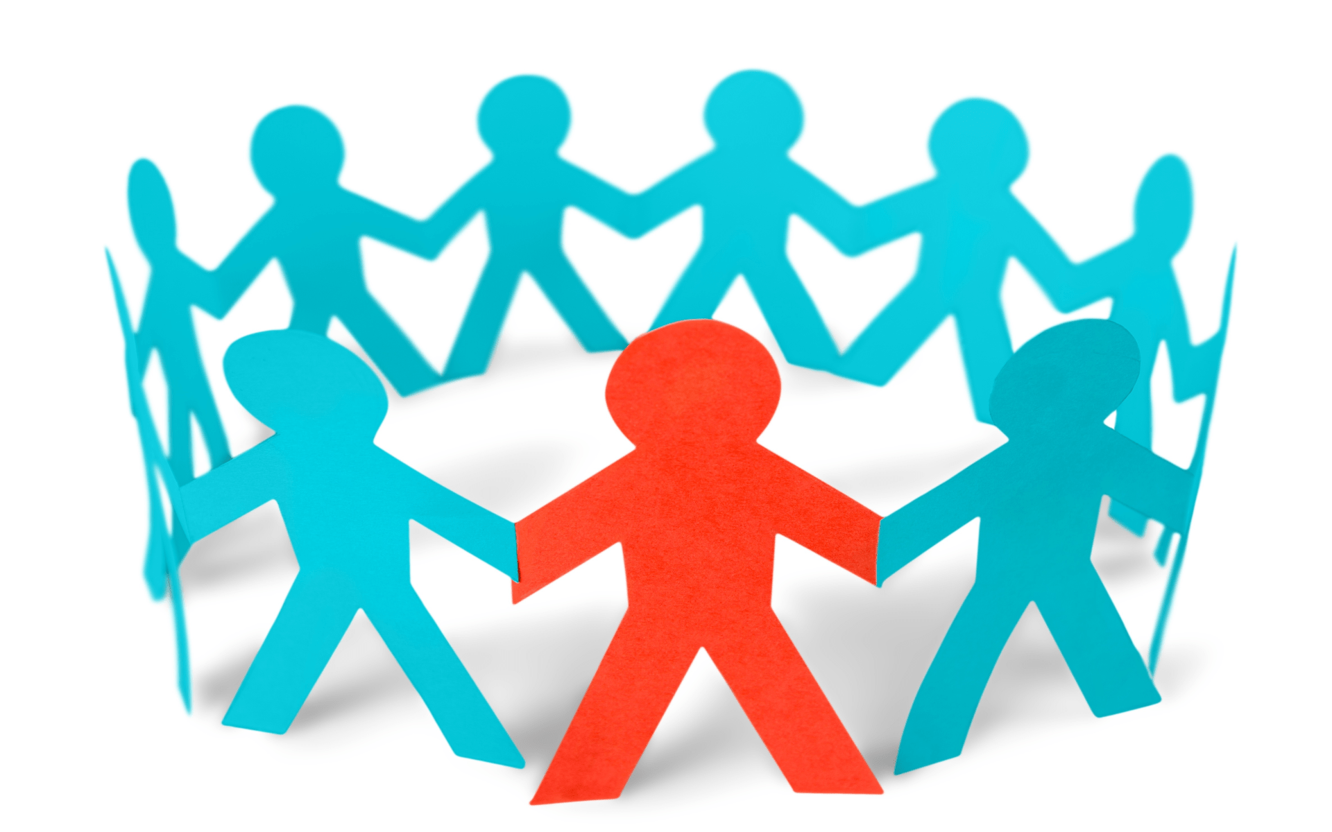 红色纸人站在一圈蓝色纸人中