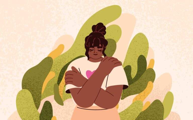 插图:一个女人抱着自己——当哀伤成为日常生活的一部分