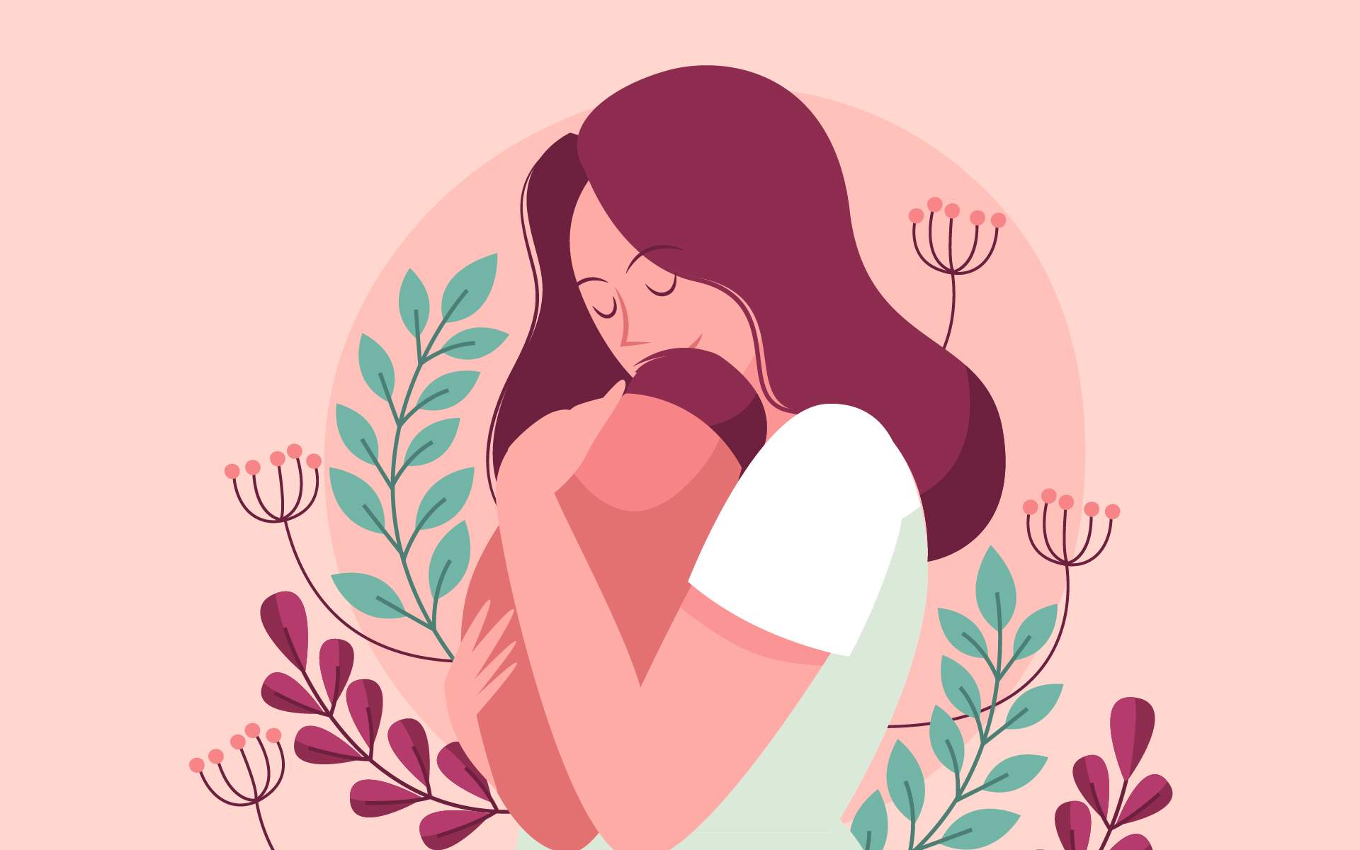 一位母亲抱着她的宝宝；母性