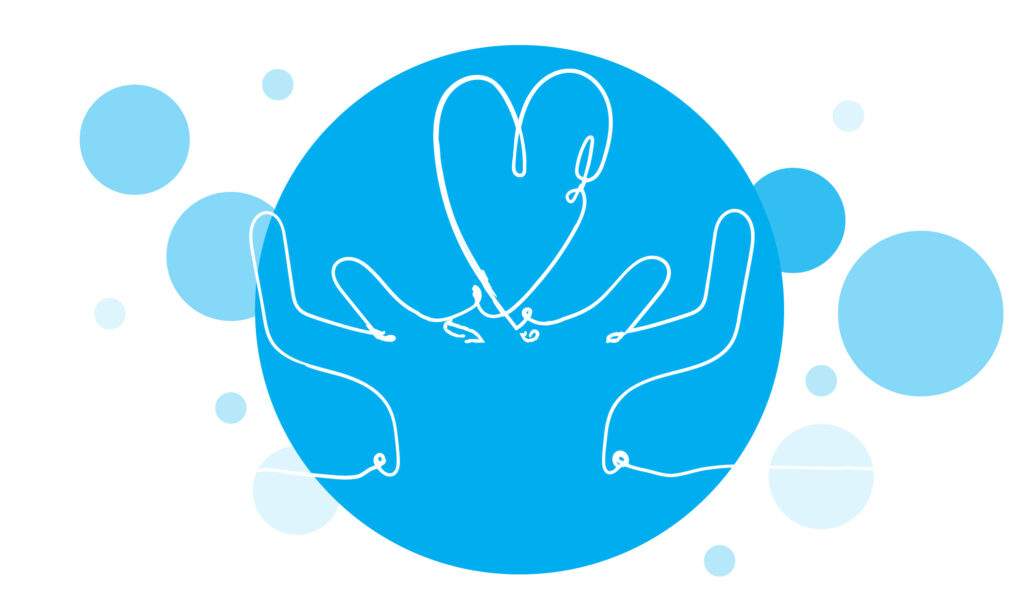 什么是同情心？手绘水彩圆圈多色框架，水彩溅染背景，横幅、海报、卡片、手册。