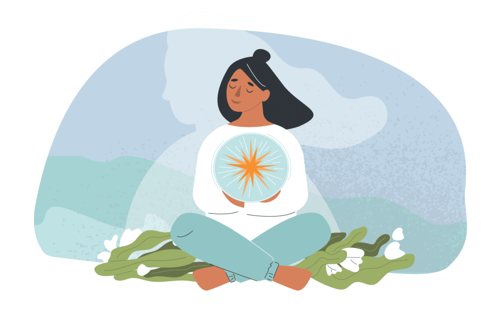 正念应对哀伤与失落 - 插图:一位女士坐着冥想