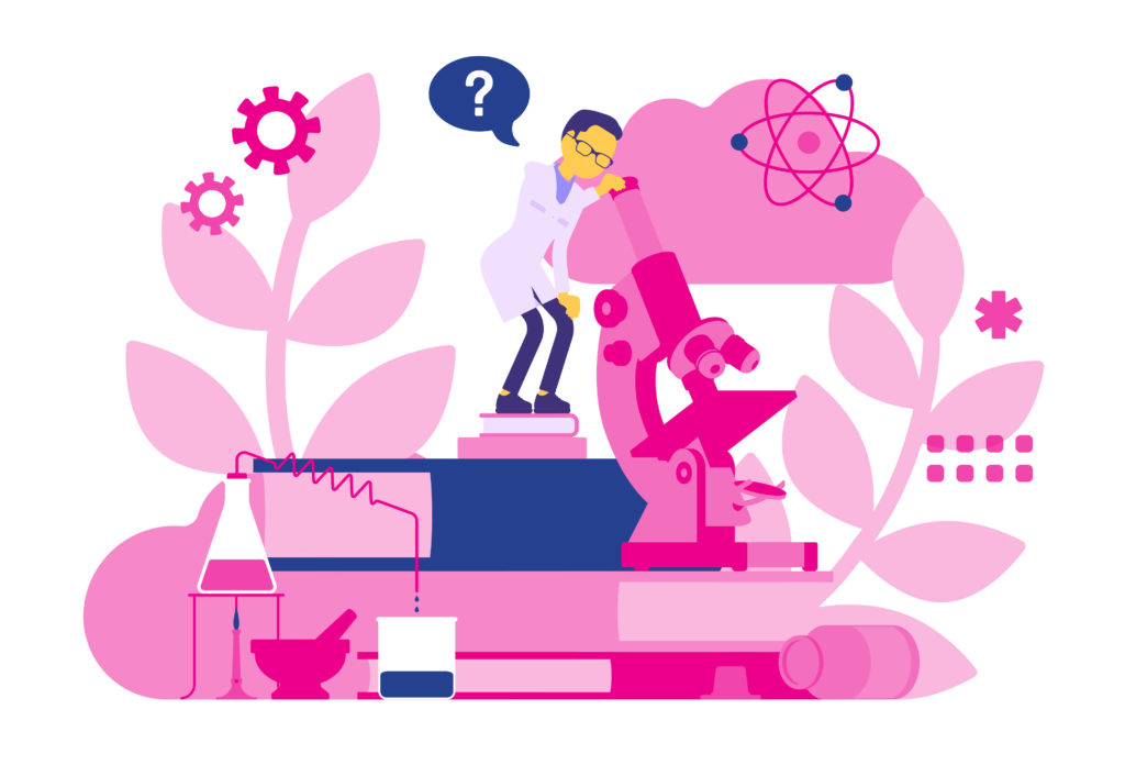 正念医疗工作者 - 插图展示一位医疗专业人员正在显微镜下观察