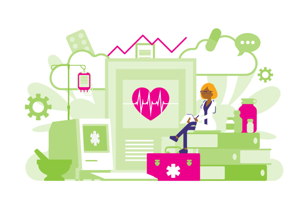 正念医疗工作者 - 插图展示一位医疗工作者正在读取心电监护仪