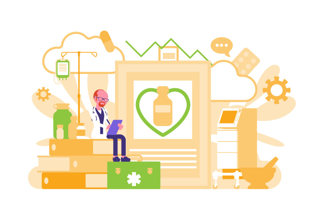 正念医疗工作者 - 插图展示一位医疗工作者在阅读和研究