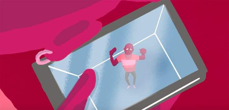 tiny person trapped in glass box