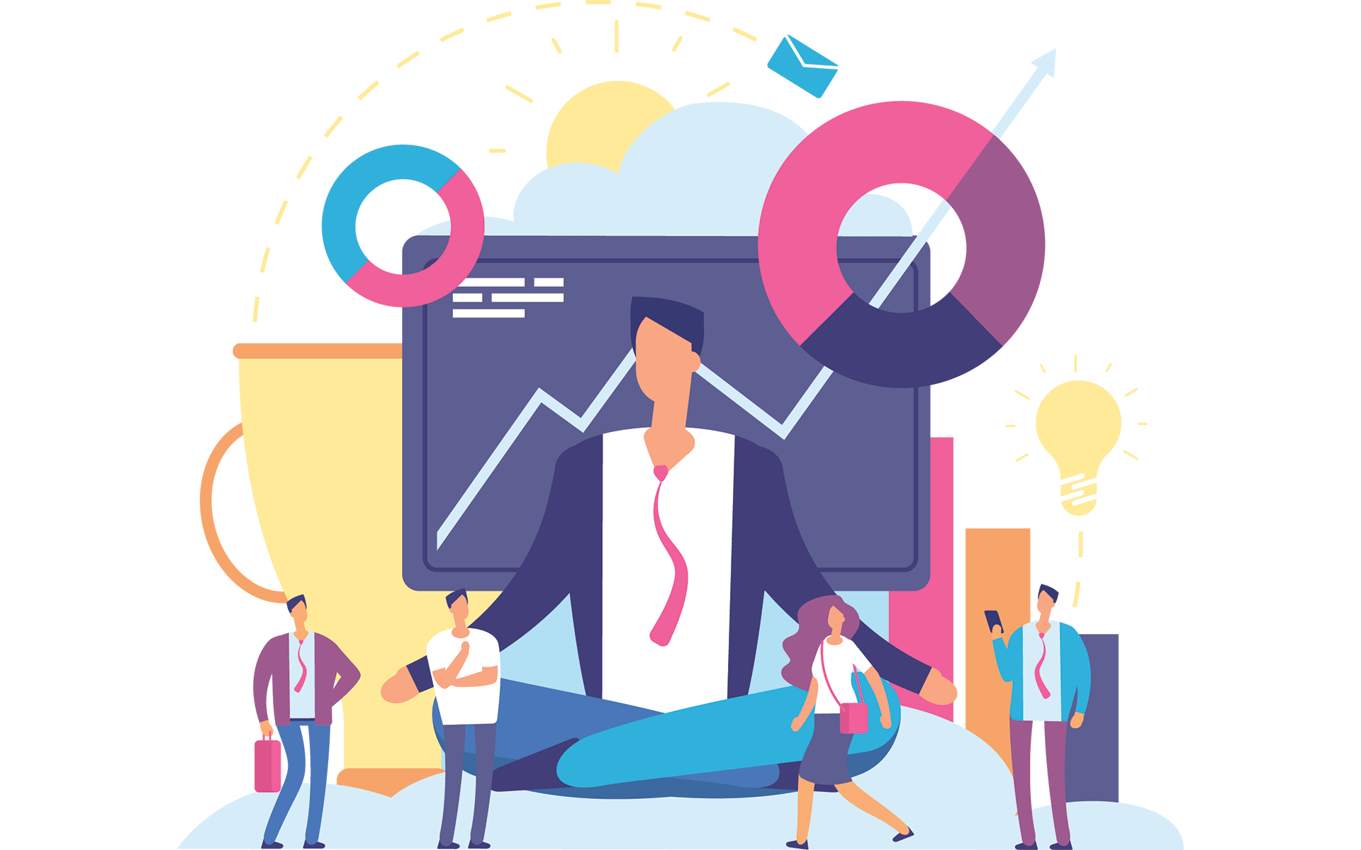 冥想的男人在屏幕前